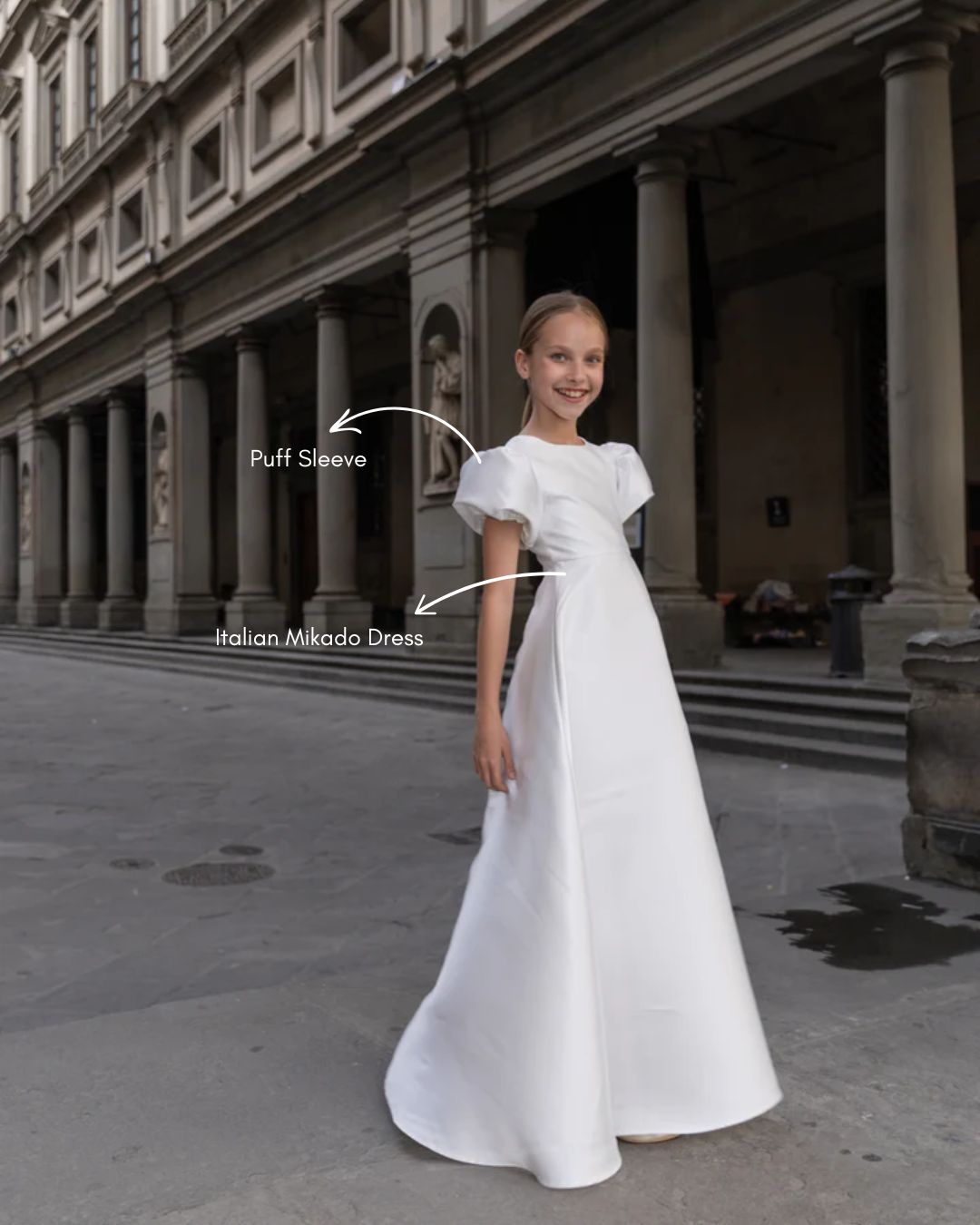 communion dresses italian designer Long Sleeve and Silk Organza Made In Italy Communion Dress 6 / Off White